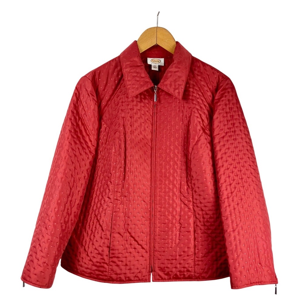 Woman's Red Quilted Career Jacket Polka Dot‎ Zip Up  Size 12W